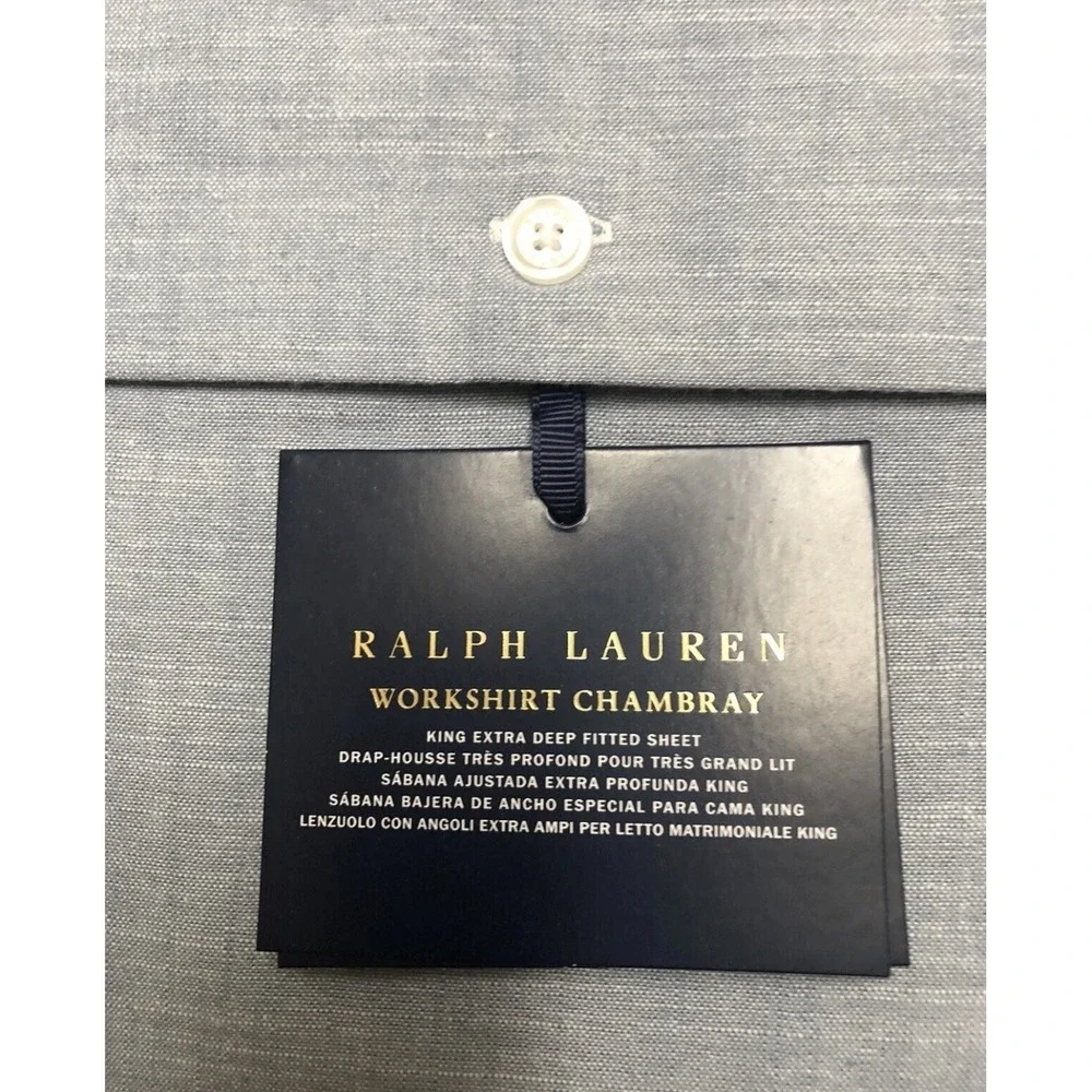 Ralph Lauren Sheet Set King Workshirt Chambray Blue Fitted/Flat 2pc NEW